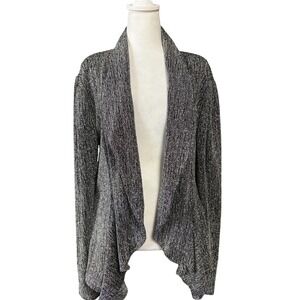 Blue Leopard Sweater Cardigan‎ Womens 2X Black Silver Open Front Lurex Made USA